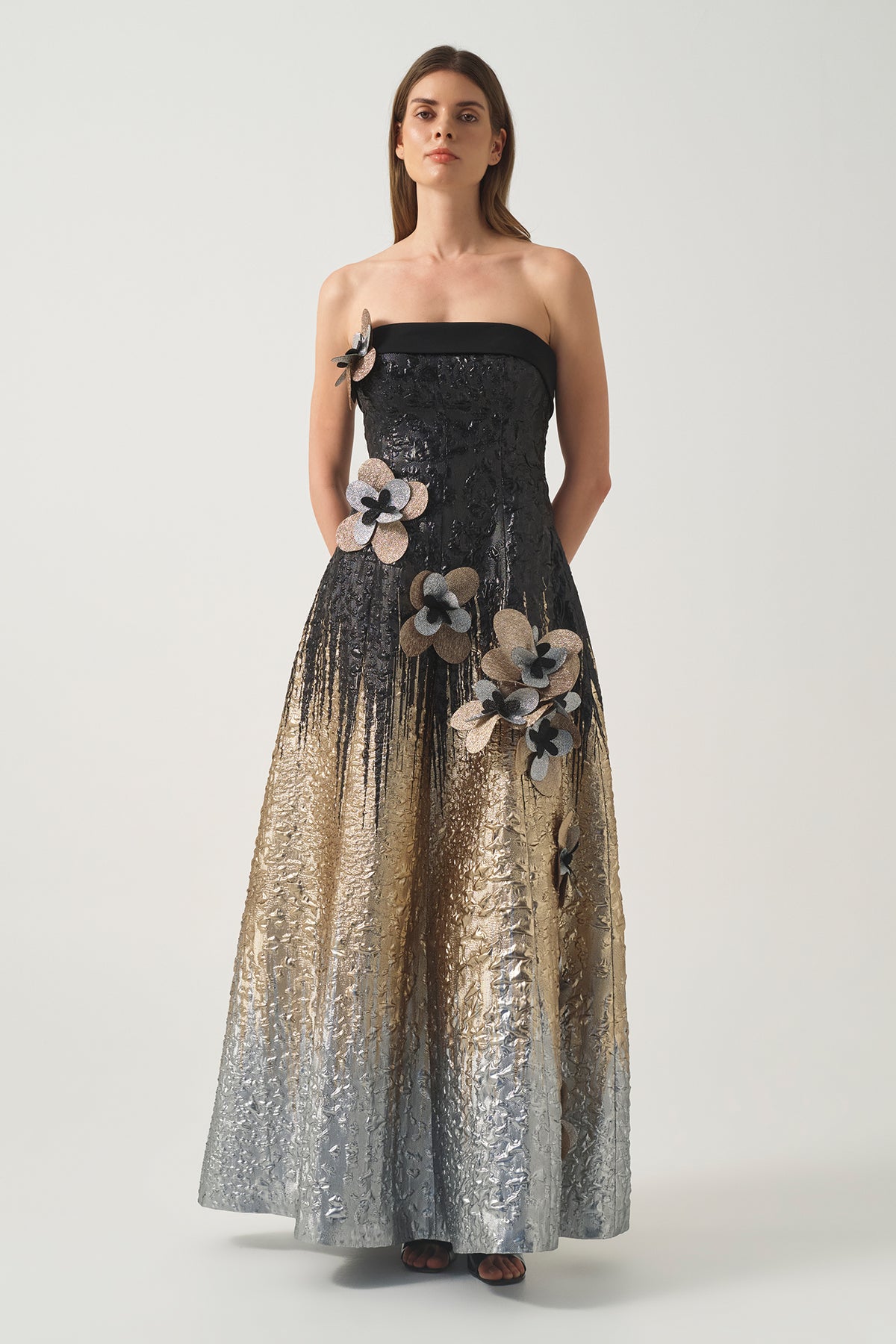 3D Floral Ombre Strapless A-Line Gown