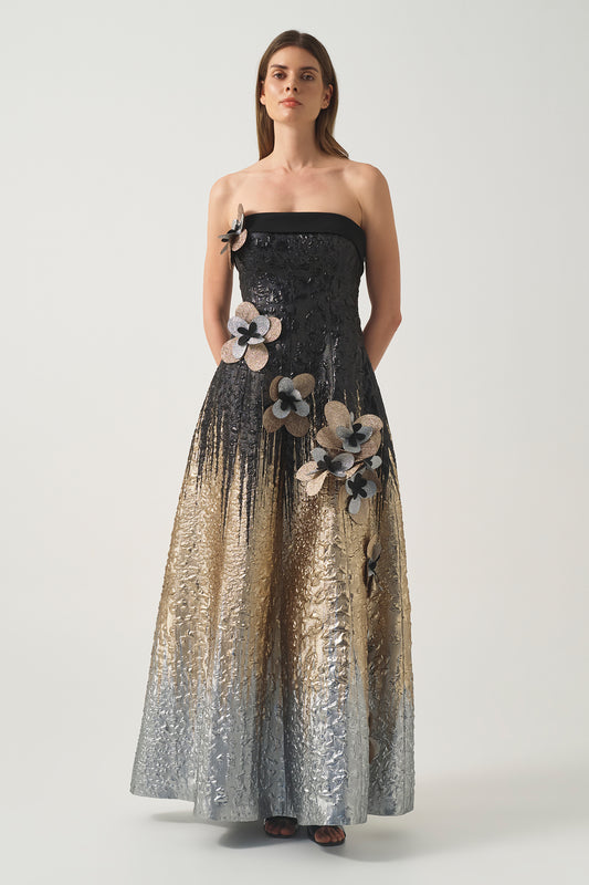 3D Floral Ombre Strapless A-Line Gown