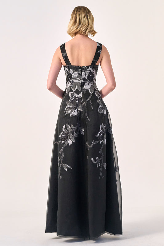 Floral Embroidered Halter Gown