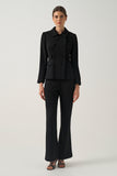 Belted Double-Breasted Tailored Jacket With High-Wasted Subtle Flared Trousers