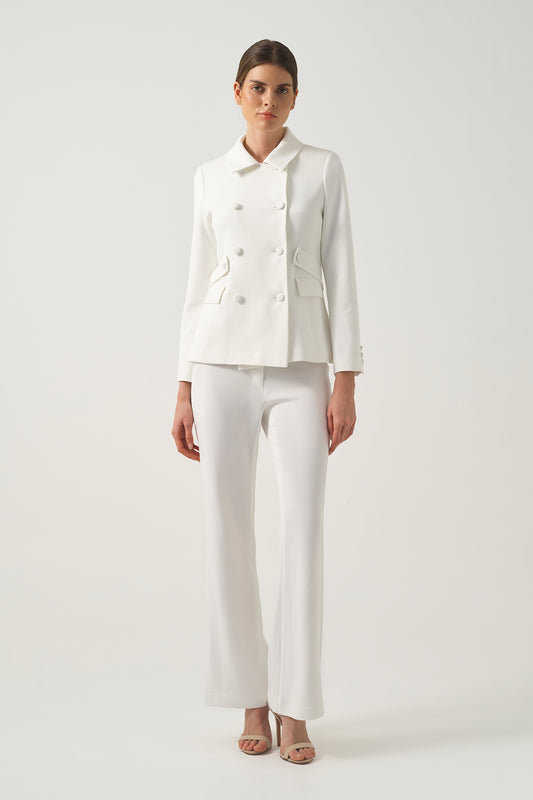 Belted Double-Breasted Tailored Jacket With High-Waisted Subtle Flared Trousers