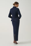 Belted Double-Breasted Tailored  Jacket With High-Waisted Long Skirt with Deep  Back Slit