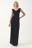 Pleated V-Neck long evening gown