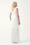 Pleated V-Neck long evening gown