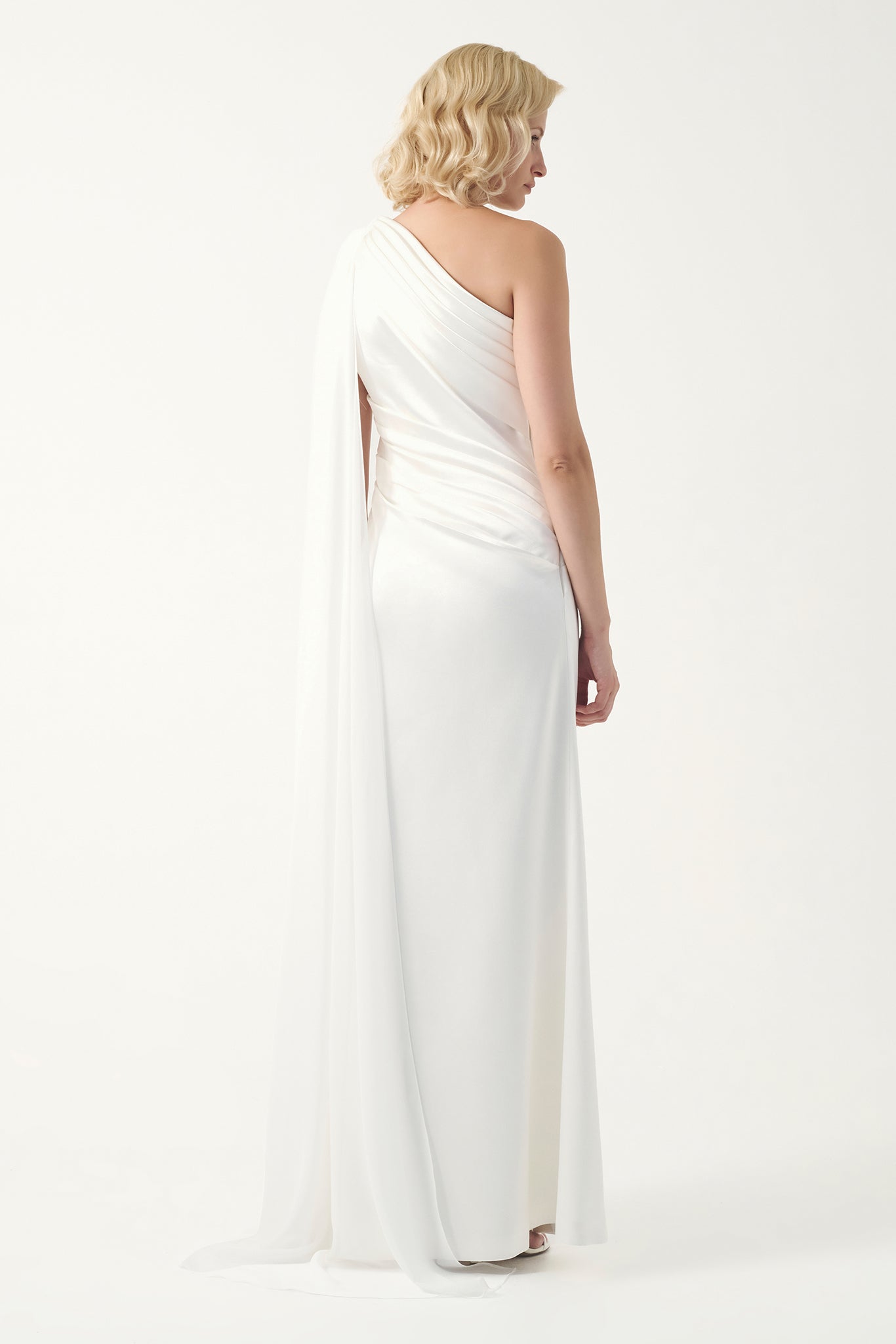 One shoulder pleated silk satin long dress John Paul Ataker One shoulder pleated silk satin long dress John Paul Ataker