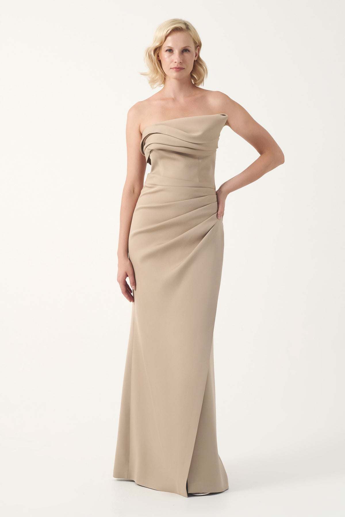 Strapless Draped Column Gown
