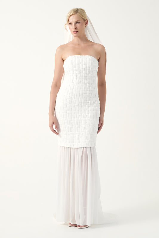 Strapless Textured Bridal Gown with Sheer Hem With Veil