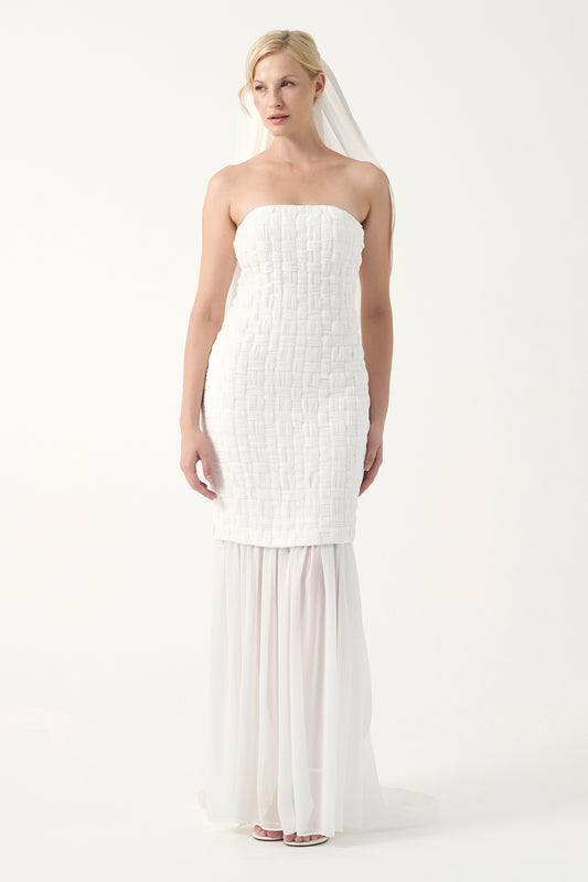 Strapless Textured Bridal Gown with Sheer Hem With Veil