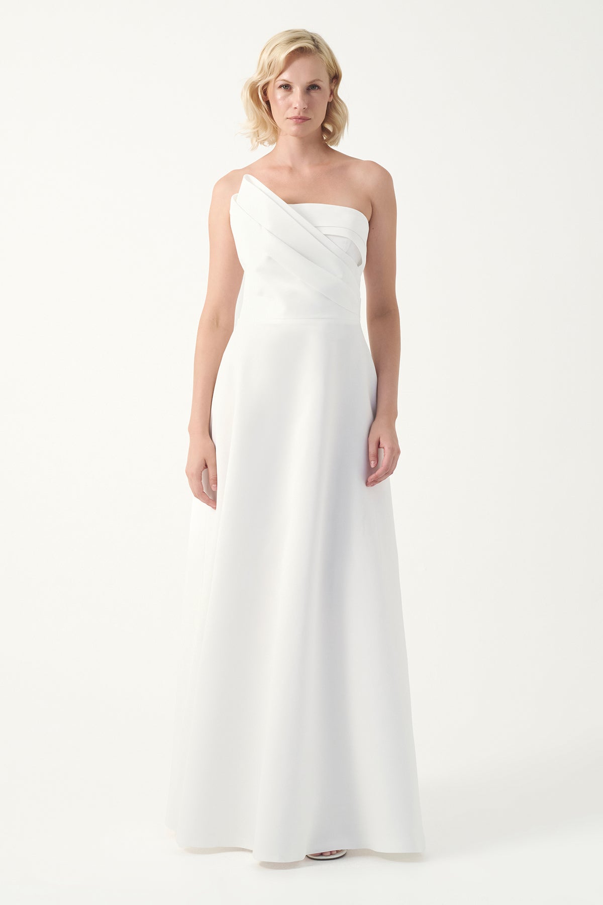 Asymmetric Draped A-Line Long Gown
