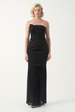 Strapless Draped Gown with Pleated Hem