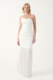 Strapless Draped Gown with Pleated Hem