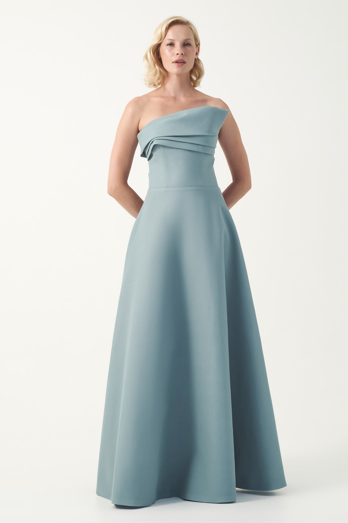 Asymmetric Draped A-Line Gown