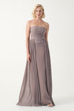 Strapless Pleated Overlay Long Gown