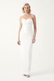 Strapless sweetheart necklace draped long gown