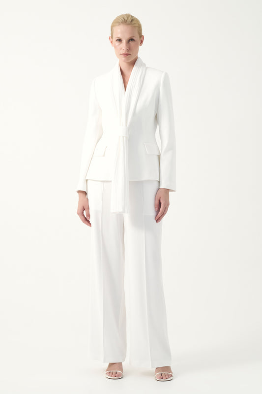 Fluid Tailored Suit with Scarf Collar