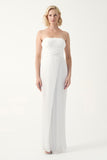 Strapless pleated gown with wrapped bodice