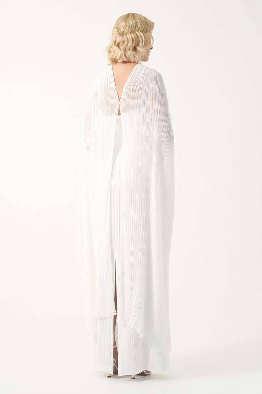 Cape-Detail Column Chiffon Gown