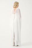 Cape-Detail Column Chiffon Gown