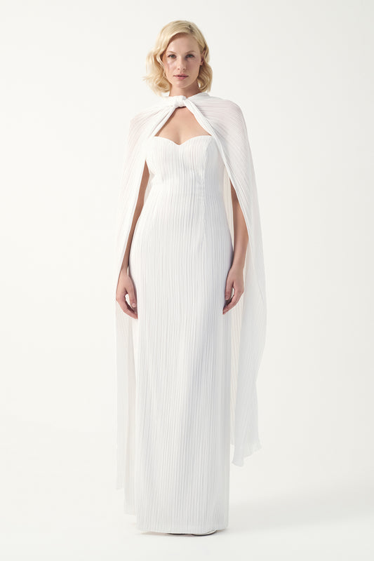 Cape-Detail Column Chiffon Gown