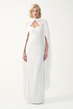 Cape-Detail Column Chiffon Gown