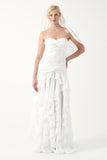 Strapless Ruffle Cascade Gown with Veil
