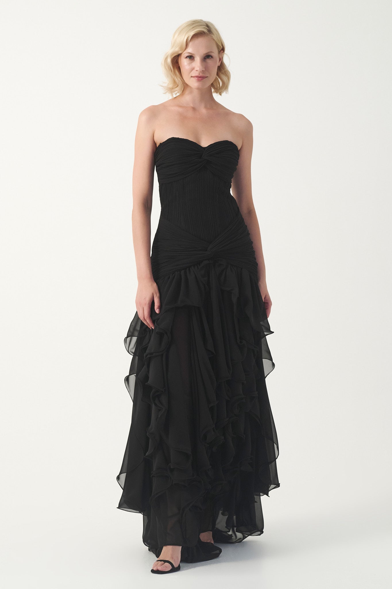 Strapless Ruffle Cascade Gown with Veil – John Paul Ataker