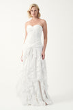 Strapless Ruffle Cascade Gown with Veil