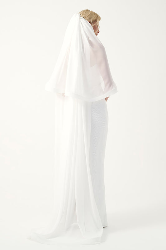 Strapless Pleated Chiffon Bridal Gown with Veil