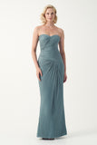 Strapless Pleated Chiffon Bridal Gown with Veil