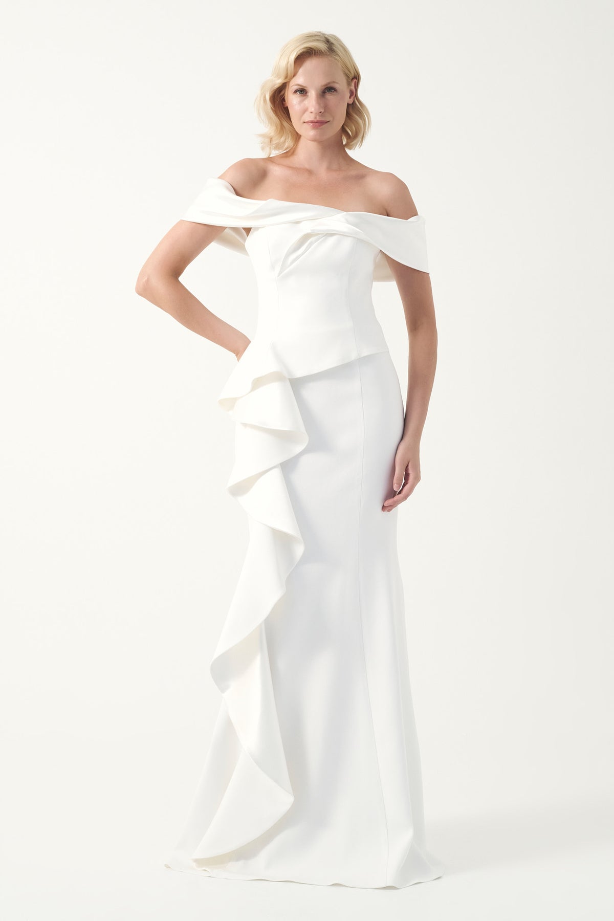Off-Shoulder Ruffle Draped Gown
