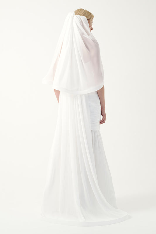Strapless Draped Pleated Mermaid Gown with veil