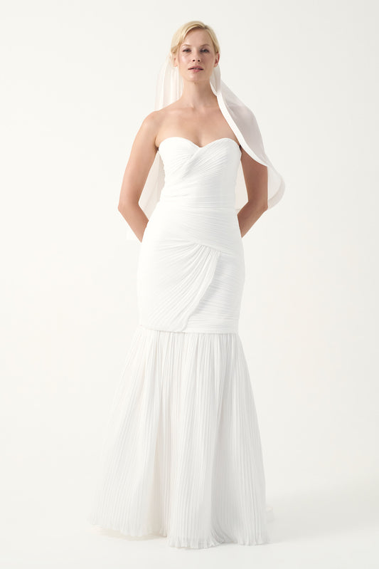 Strapless Draped Pleated Mermaid Gown with veil