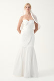 Strapless Draped Pleated Mermaid Gown with veil