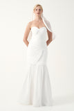 Strapless Draped Pleated Mermaid Gown with veil