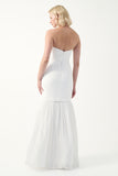 Strapless Draped Pleated Mermaid Gown with veil