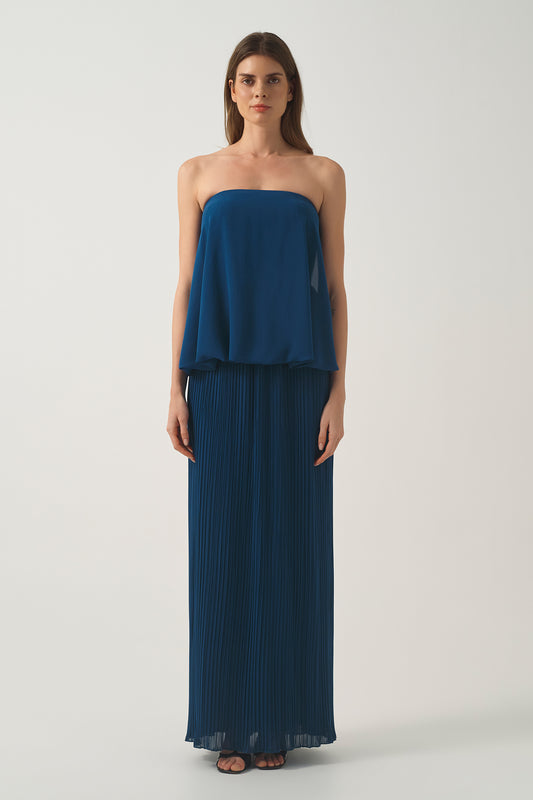 Pleated Dress with Chiffon Detail