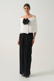 Cross-Pleated Cape with 3D Floral  Detail