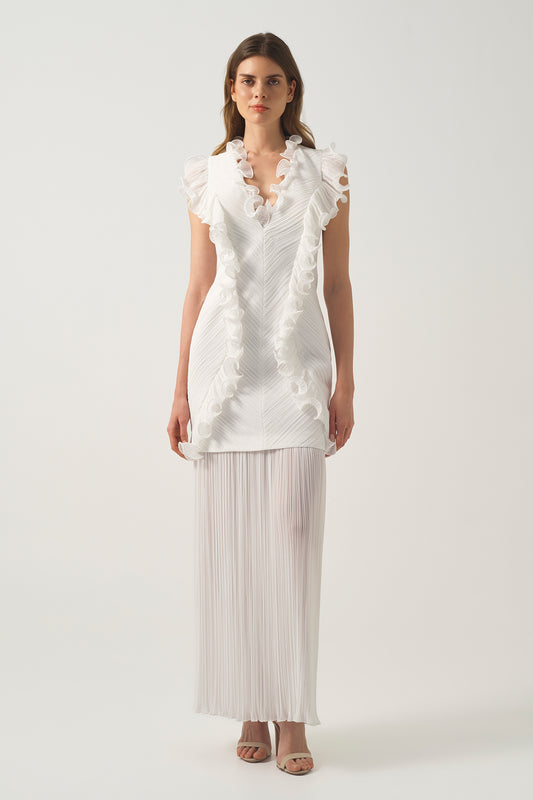 Pleated Dress with Ruffle Detail