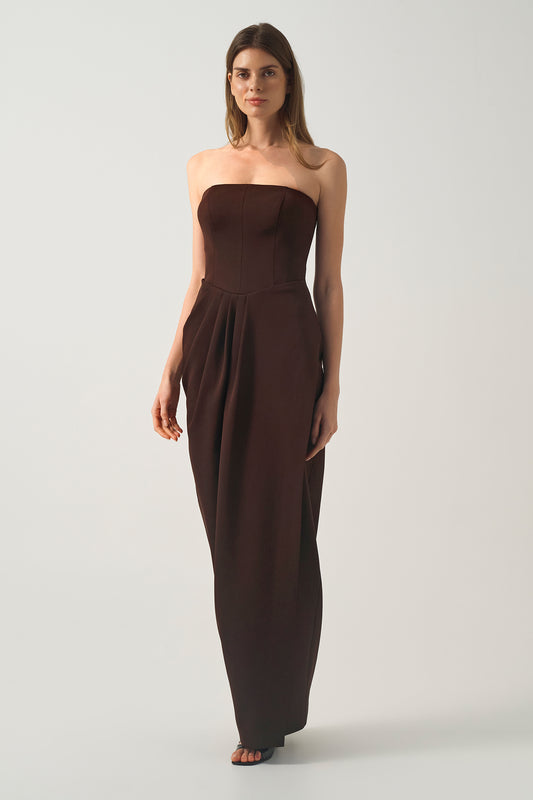 Strapless Pleated Long Dress