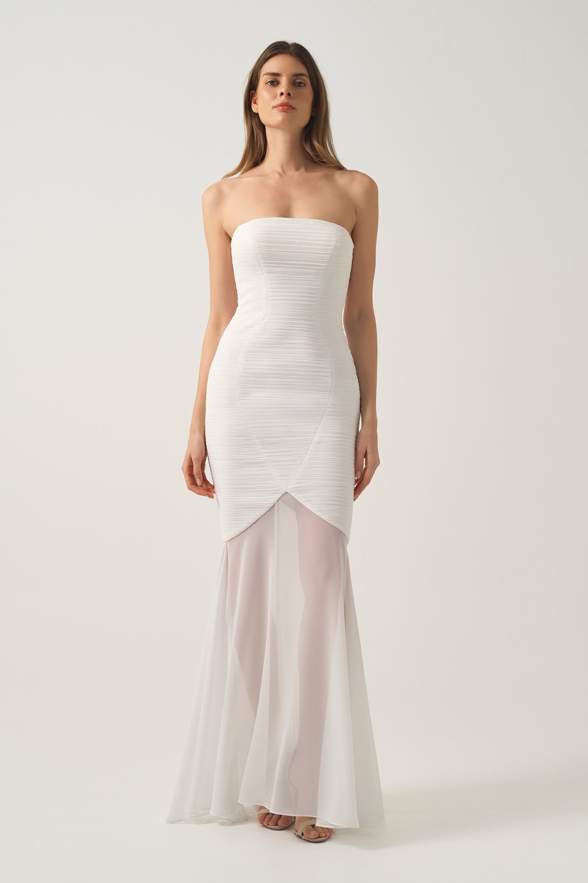Strapless Dress With Sheer Skirt Detail
