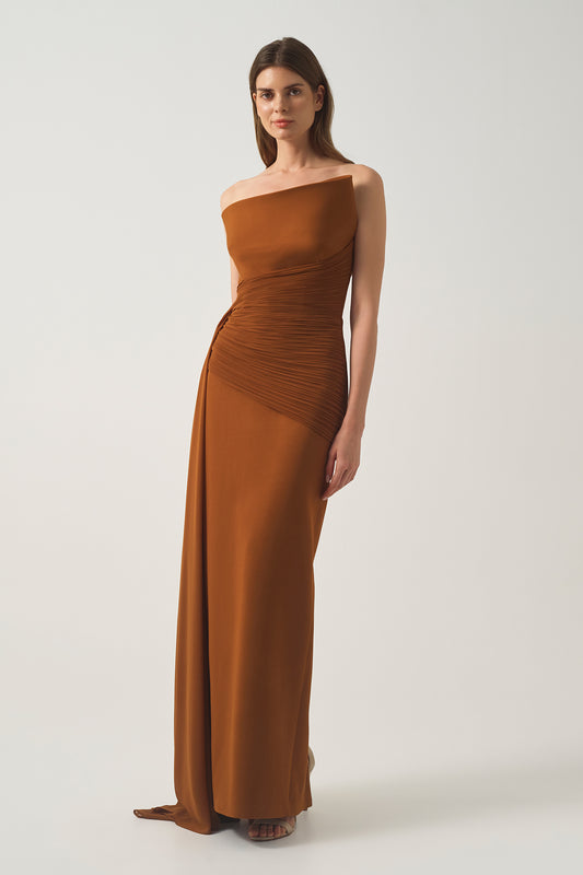 Asymmetrical Draped Strapless Dress