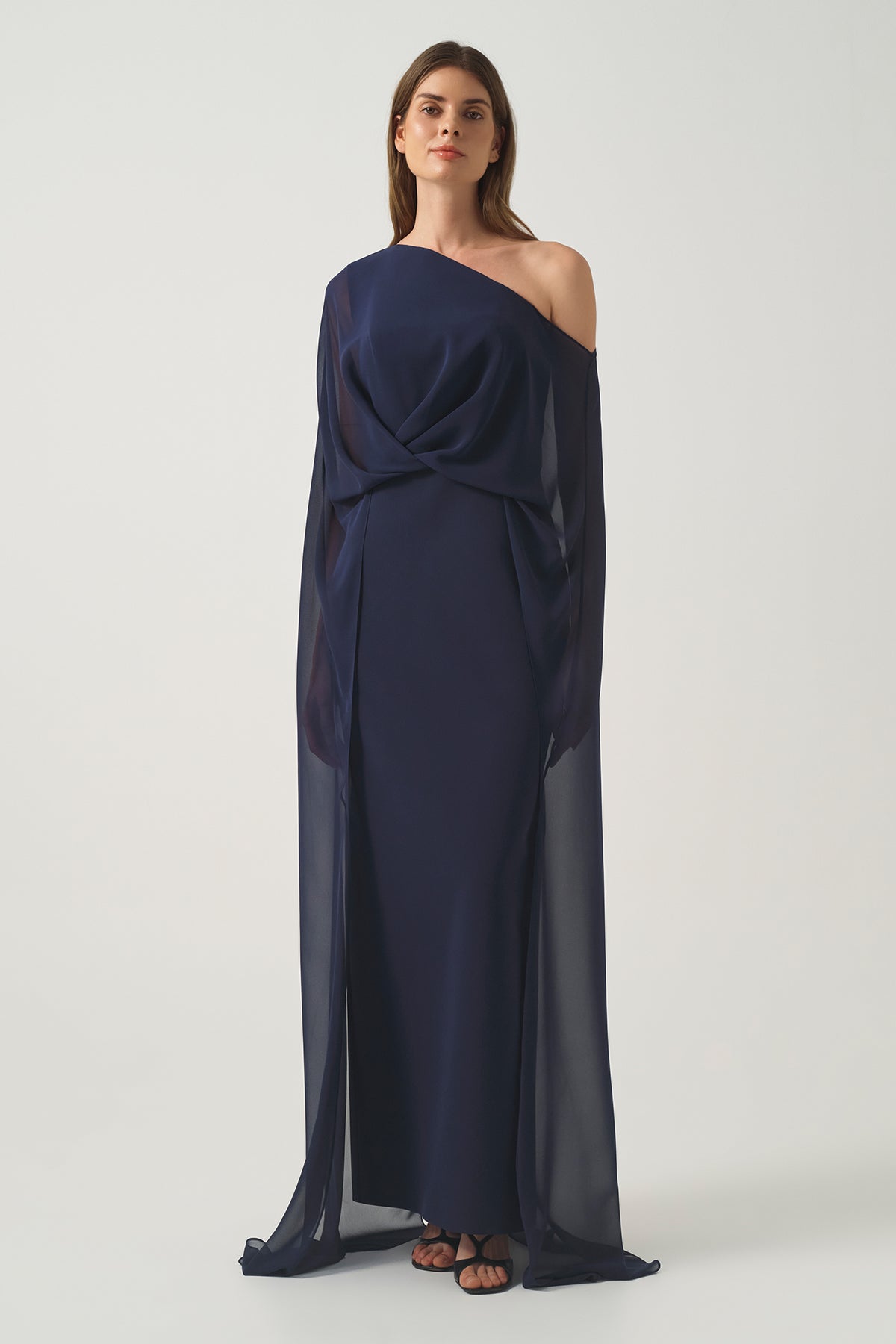 Asymmetric Evening Dress with  Chiffon Detail