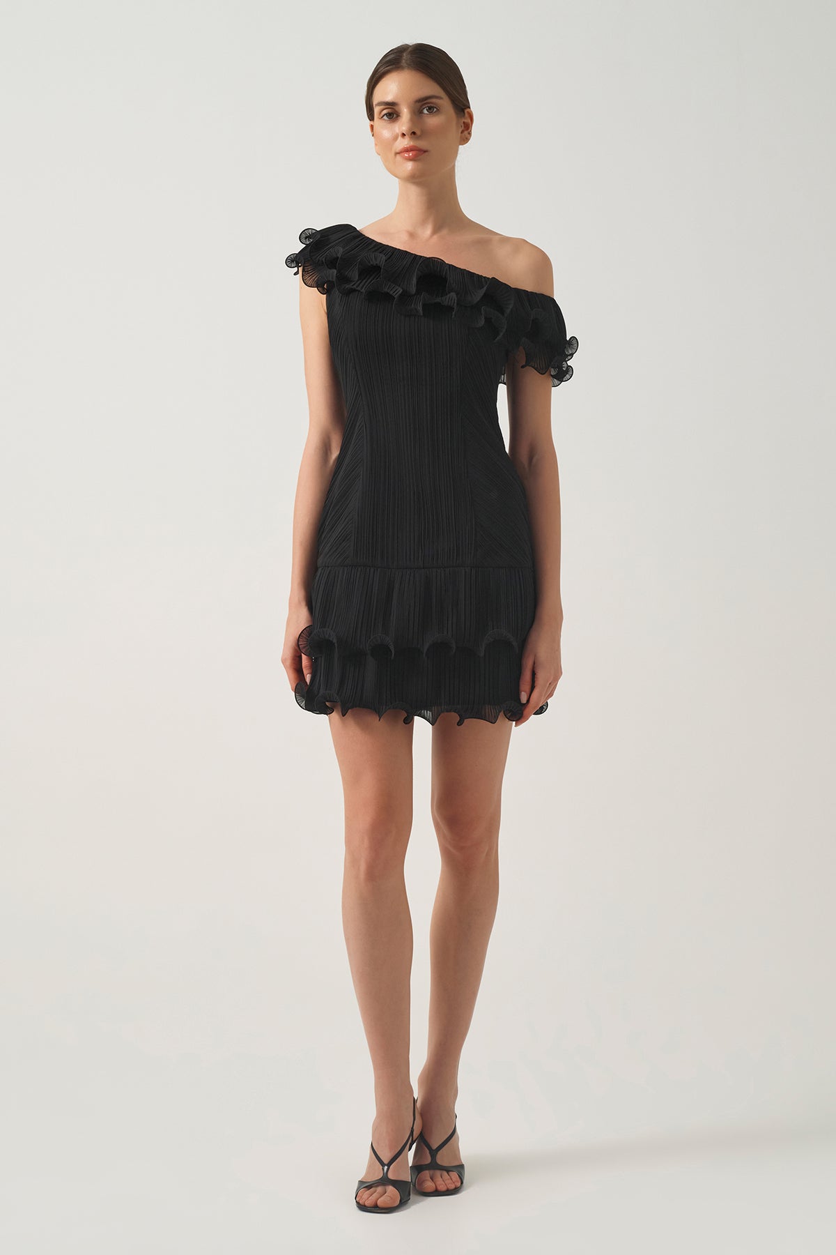 One-Shoulder Mini Dress with Ruffle  Details