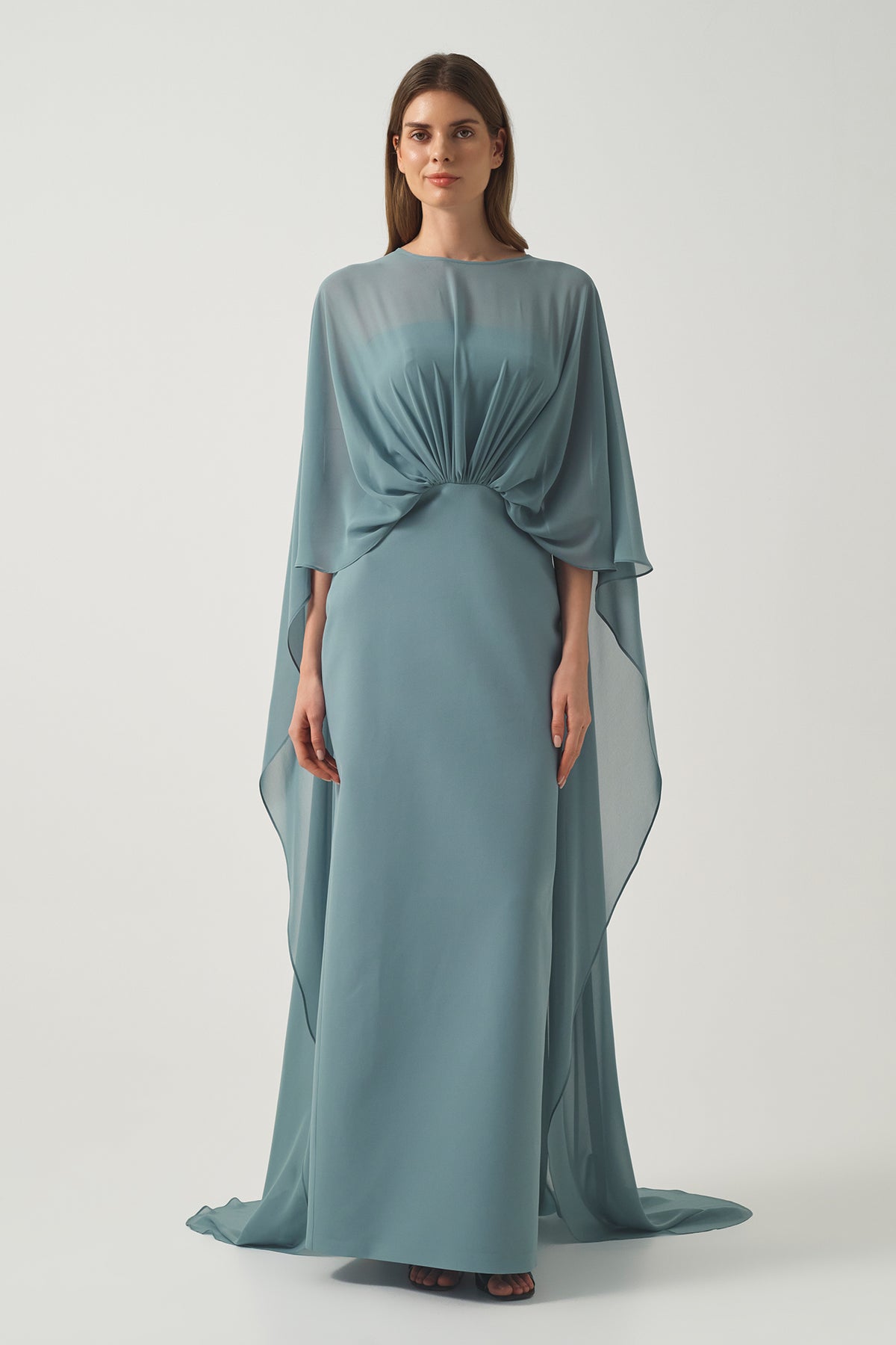 Long Dress with Chiffon Cape Detail – John Paul Ataker