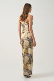 Printed Spaghetti Strap Draped Long  Dress