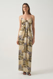 Printed Spaghetti Strap Draped Long  Dress