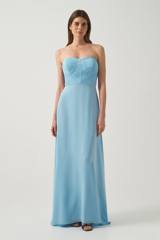 Strapless Pleated Long Gown