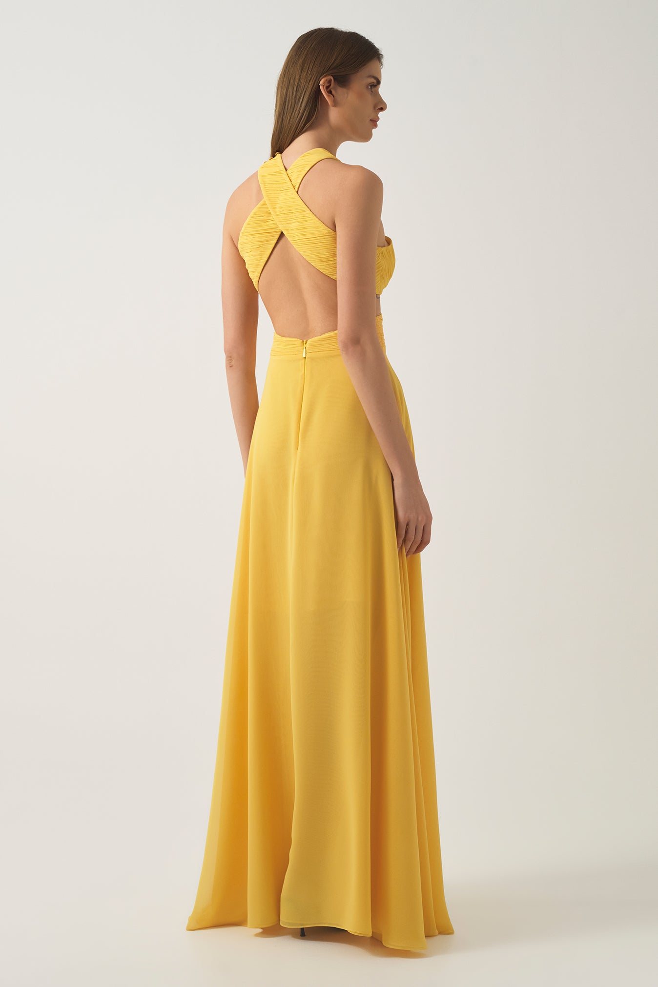 cross front maxi dress Beauty Awaits Floral Cross-Front Halter Maxi Dress Blue / M