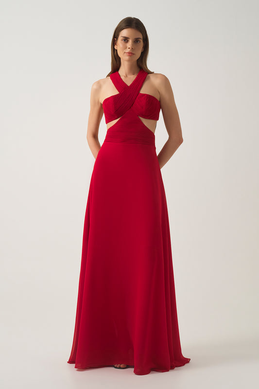 Long Dress with Cross-Front Neckline  Detail