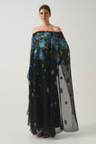 Printed Chiffon Long Dress with Cape  Silhouette